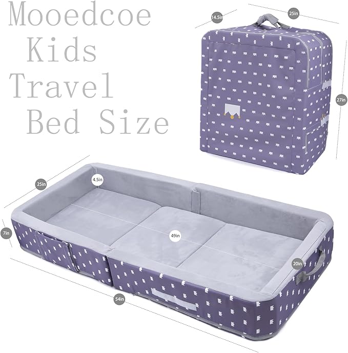Mooedcoe Foldable Toddler Floor Bed with Sides, Folding Toddler Bed for Travel Kid Foam Sleeping Cot for Children 18M – 5yr Old (Rectangular, Crown)