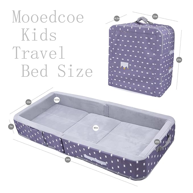 Mooedcoe Foldable Toddler Floor Bed with Sides, Folding Toddler Bed for Travel Kid Foam Sleeping Cot for Children 18M – 5yr Old (Rectangular, Crown)