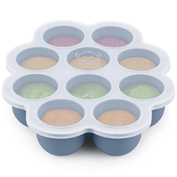 KeaBabies Silicone Food Freezer Trays with Lid, 2oz x 10 Pods Baby Food Storage Containers, Easy Puree Meal Prep, Breast Milk Silicone Freezer Molds, Dishwasher, Microwave Safe, BPA-Free (Slate)