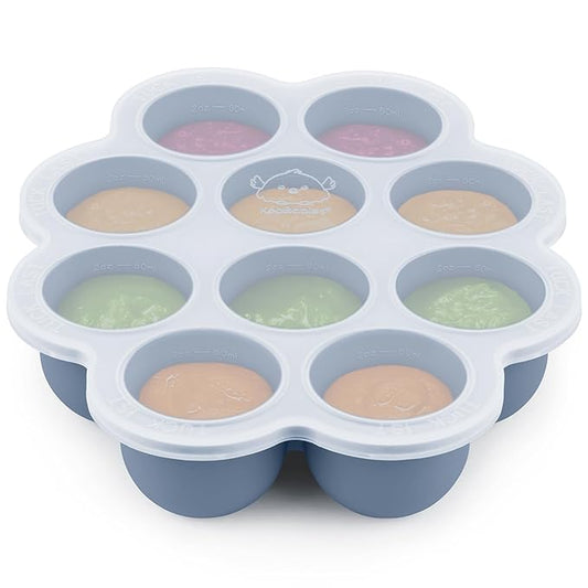 KeaBabies Silicone Food Freezer Trays with Lid, 2oz x 10 Pods Baby Food Storage Containers, Easy Puree Meal Prep, Breast Milk Silicone Freezer Molds, Dishwasher, Microwave Safe, BPA-Free (Slate)