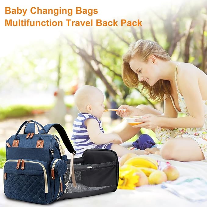 Diaper Bag with Changing Station, Waterproof 3 in 1 Baby Diaper Backpack with Foldable Changing Pad, Large Travel Back Pack for Baby Girl Boy, Baby essentials, Blue
