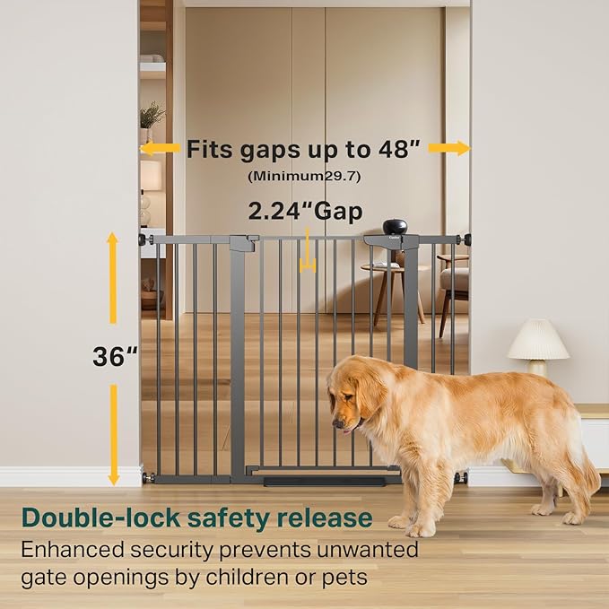Cumbor 36" Extra Tall Baby Gate for Stairs, 29.7-48" Wide Dog Gate for Doorways, Pressure Mounted Auto-Close Pets Gates for Dogs Indoor, Durable Safety Child Gate, Mom's Choice Awards Winner, Black