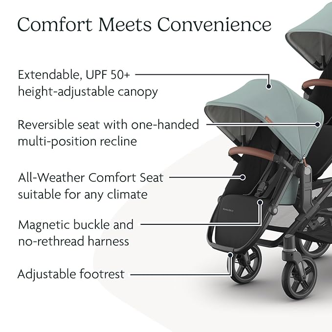 UPPAbaby RumbleSeat V3 Second Lower Seat - Compatible with Vista V2 and Vista V3 - All-Weather Seat + Magnetic Buckle – Adapters Included - Kenzi (Mystic Aqua/Carbon Frame/Saddle Leather)