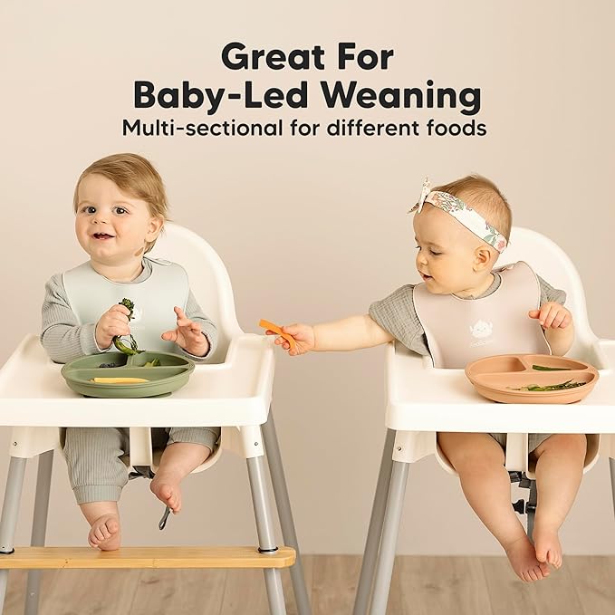 KeaBabies Suction Plates for Baby, Toddler - 3-Pack 100% Silicone Toddler Plates with Suction, Divided, BPA-Free Baby Led Weaning Essentials for Kids, Dishwasher, Microwave Safe, Durable (Valiant)