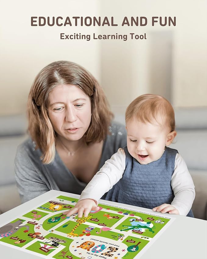 Babebay Disposable Stick-on Placemats 40 Pack for Baby & Kids & Toddler, Sticky Placemats Restaurant Table Mats 12" x 18" (Happy Zoo)