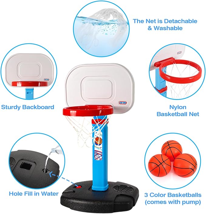 AOKESI Toddler Basketball Hoop Indoor for Age 1-3, Adjustable Mini Basketball Hoop, Kids Basketball Goal Outdoor Sport Poolside Game Birthday Christmas Toys Gifts for Baby Boys Girls 2 3 4 5