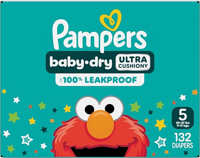Pampers Diapers - Baby Dry - Size 5, 132 Count, Absorbent Disposable Infant Diaper (Packaging May Vary)
