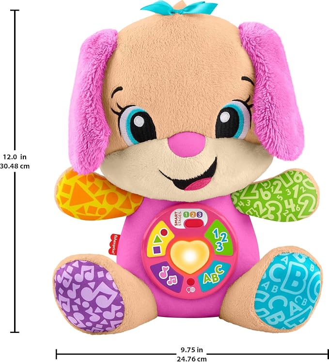 Fisher-Price Baby Learning Toy Laugh & Learn Smart Stages Sis Pink Musical Plush with Smart Stages for Infants Ages 6+ Months, Multilanguage Version