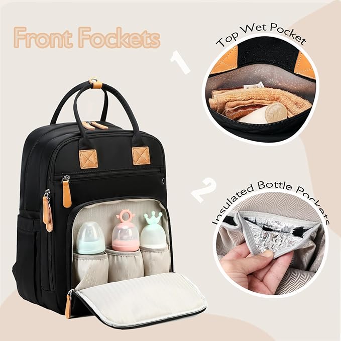 18 Pockets Large Diaper Bag Backpack with Waterproof Pockets and Stroller Buckle, Convertible Baby Bag (XL Black, Extra Large)