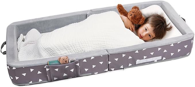 Mooedcoe Foldable Toddler Floor Bed with Sides, Folding Toddler Bed for Travel Kid Foam Sleeping Cot for Children 18M – 5yr Old(Rectangular, Triangle)