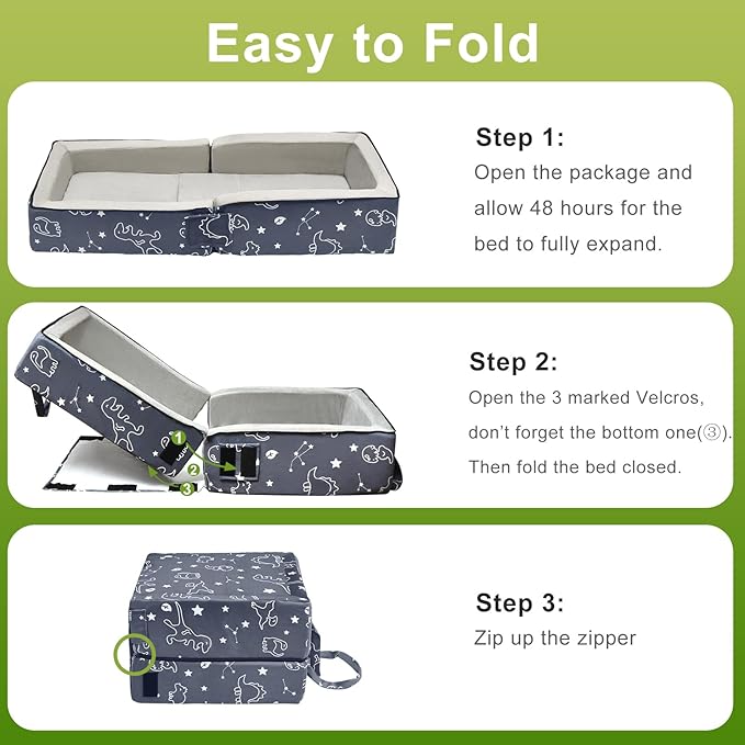 Toddler Travel Bed, Portable Kids Floor Bed for Sleeping with Foam Mattres, Washable Toddler Cot for Kids Aged 1-4, Velvet Fabric