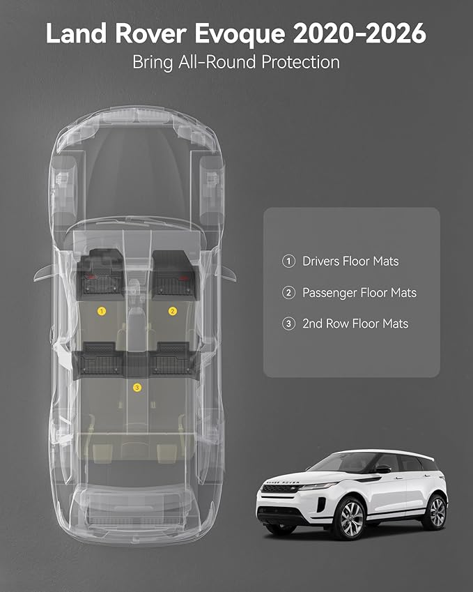 3W Floor Mats Fit for Land Rover/Range Rover Evoque 2020-2024 2025 2026, TPE All Weather Custom Fit Floor Liner,1st & 2nd Row Full Set TPE All-Weather Car Mats with Red Logo, Black