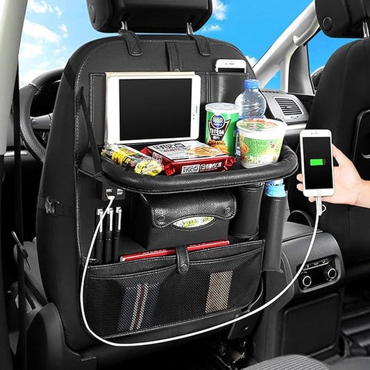 Popular Items Car Seat Back Pocket, Rear Seat Storage, Stain Proof, Car Storage Pocket, Seat Back Pocket, Premium Waterproof PU Car Seat Back Organizer（Black with USB）
