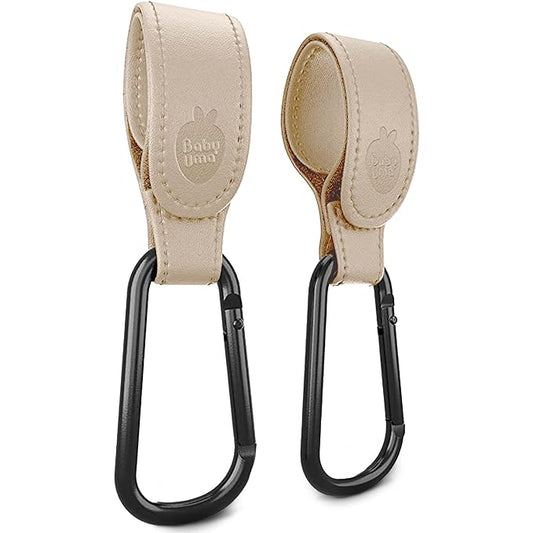 Baby Uma Stroller Hooks for Bags (2 Pack) - Leather-Style Stroller Clips and Hooks, Non-Slip Stroller Accessories, Carry 11 lbs Per Stroller Hook, Universal Baby Essentials & Stroller Accessories