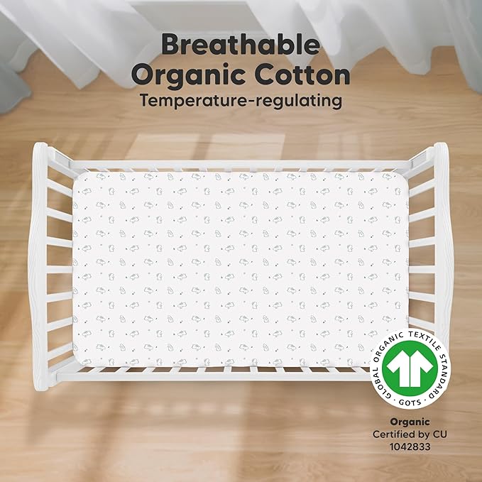 KeaBabies 2-Pack Organic Crib Sheets for Boys, Girls - 52x28 Fitted Crib Mattress Sheet Neutral, Breathable Jersey Cotton Cover for Baby Bed, Toddler Mattress, Soft & Cute Prints (Bunnies)