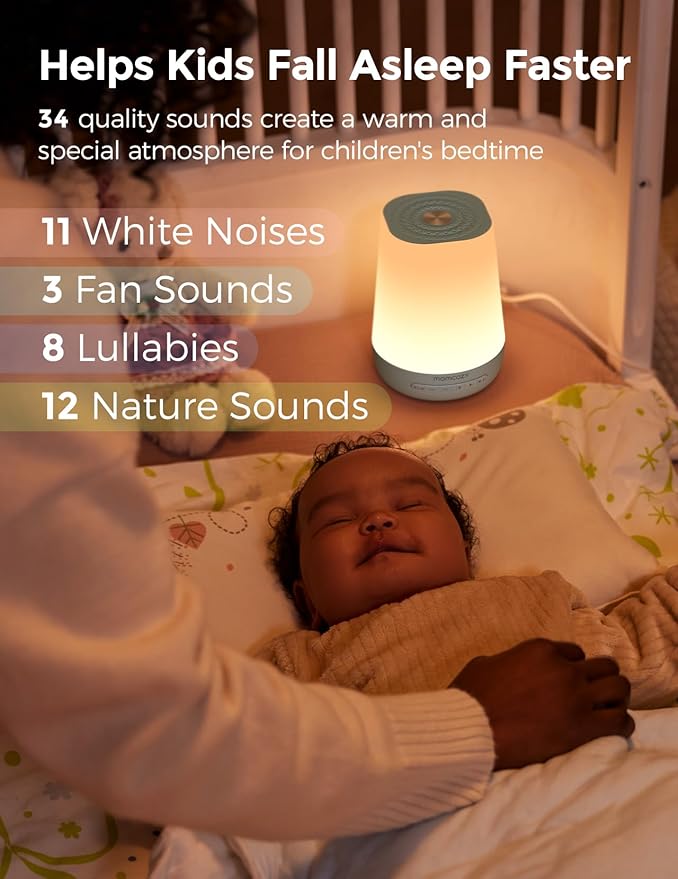 Baby Sound Machine, Momcozy White Noise Machine for Baby Sleeping with Night Light, Toddler Sleep Trainer with 34 Soothing Sounds, Timer, App Remote Control, Personal Sleep Routine(Green)