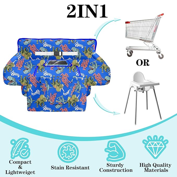 Shopping Cart Cover for Baby Girl Boy 2-in-1 High Chair Water Resistant High Chair Cover w/Phone Pouch Pocket Gender Neutral Cart Cover for Babies Padded Grocery Cart Cover for Baby