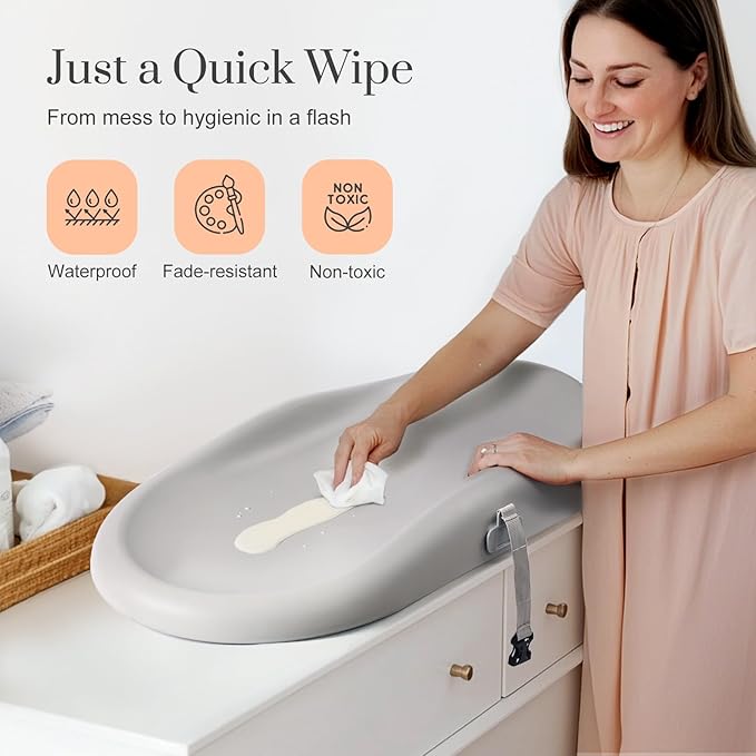 Wipe-Clean Changing Pad, Waterproof & Wipeable, Soft & Non-Slip Diaper Adjustable Safety Belt, Changing Pad for Dresser, Changing Table