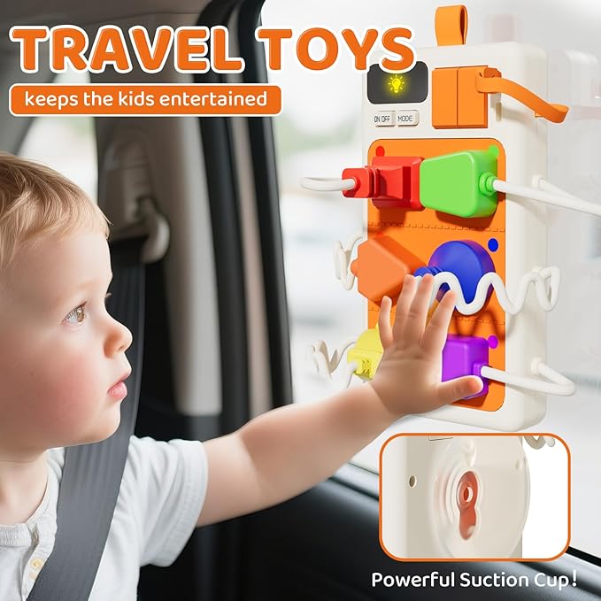 9 PCS Sensory Plug Outlet for Toddlers 1-3, Power Strip Montessori Toys for 1 Year Old, Busy Board with Light & Sounds, Airplane Car Travel Toys Gift for Baby