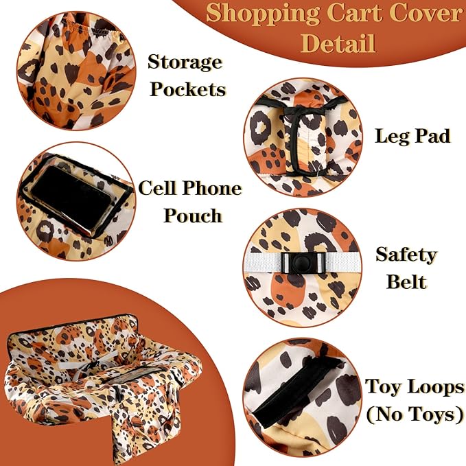 Shopping Cart Cover for Baby Girl Boy 2-in-1 High Chair Water Resistant High Chair Cover w/Phone Pouch Pocket Gender Neutral Cart Cover for Leopard Texture Babies Padded Grocery Cart Cover for Baby