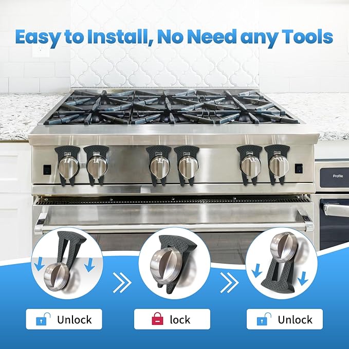 5-Pack Gas Stove Knob Locks for Toddler Safety, Durable Design Knob Safety Covers, Child Proof Oven Knob Locks, Prevent Accidental Touch(Black)