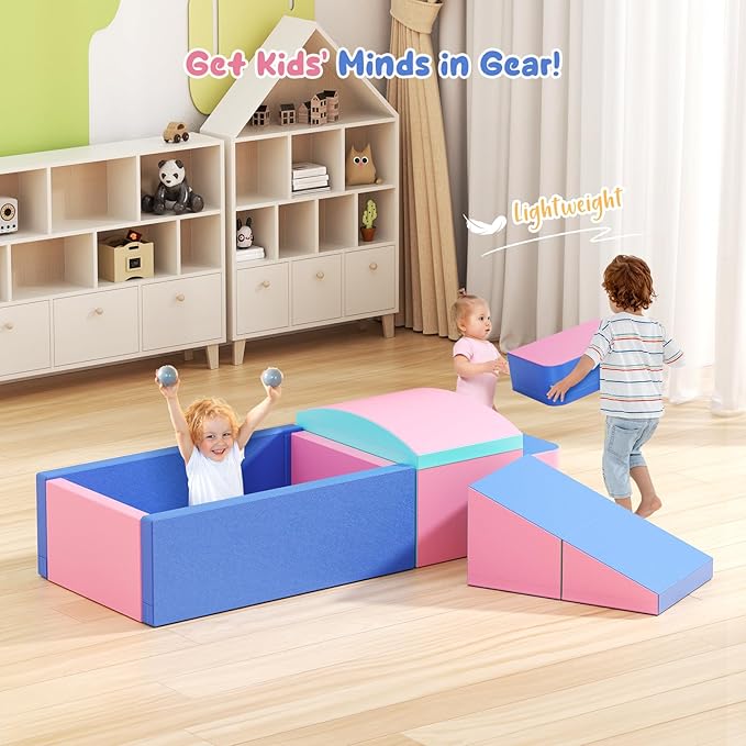 Lischwert Foam Climbing Blocks for Toddlers, Soft Play Ball Pit, Baby Climbing Blocks Soft Play Climbing for Toddlers with Foldable Block and Tunnel Indoor Climbing Toys for Toddler 1-3