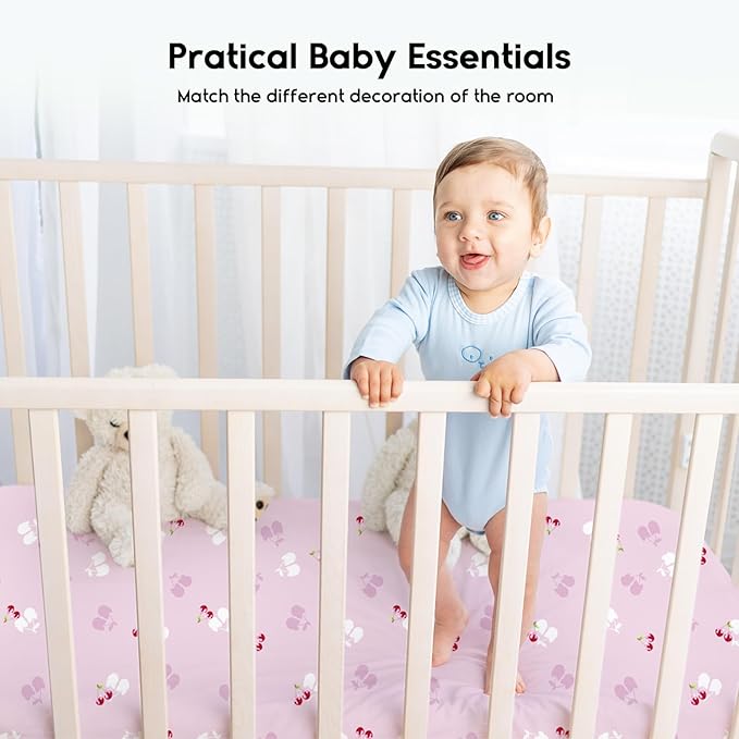 Yoofoss Baby Crib Sheets for Boys Girls, Fitted Crib Sheet 2 Pack for Standard Crib and Toddler Mattress, Super Soft Microfiber Baby Sheet 28x52x8in(Pink+Cherry)