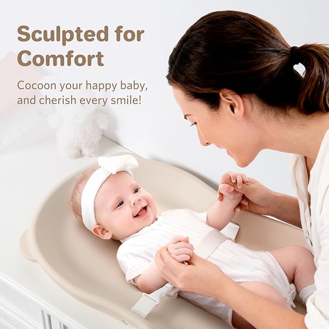 Waterproof Baby Diaper Changing Pad EVA Foam Wipeable Teddy Bear, Non-Slip Base Changer Pads Portable with Adjustable Safety Belt, Easy to Clean Change Mat Fits All Changing Station Table Dresser Bed