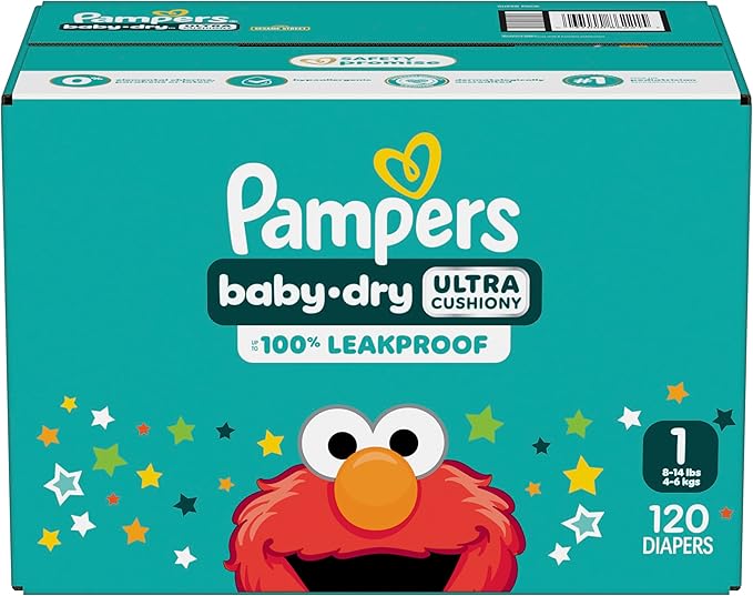 Pampers Diapers - Baby Dry - Size 1, 120 Count, Absorbent Disposable Infant Diaper (Packaging May Vary)