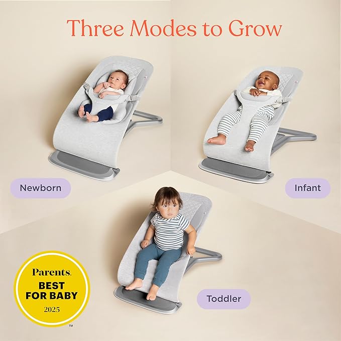 Ergobaby Evolve 3-in-1 Bouncer, Adjustable Multi Position Baby Bouncer Seat, Fits Newborn to Toddler, Onyx Black