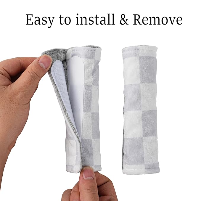 Carseat Strap Covers for Babies, Ultra Soft Double-Sided Use Shoulder Covers, 2 Pack Infant Seat Belt Covers for Car Seats/Strollers/High Chairs, for Baby Toddler Infant Boy Girl, Gray Checkered