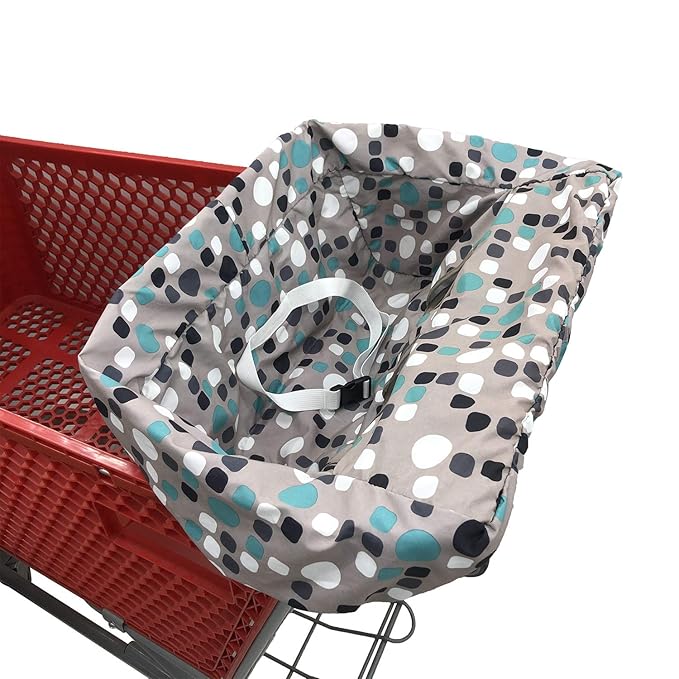 Portable Shopping Cart Cover, High Chair and Grocery Cart Covers for Babies, Kids, Infants & Toddlers, Attached Carry Bag (Simple Blue Dot)