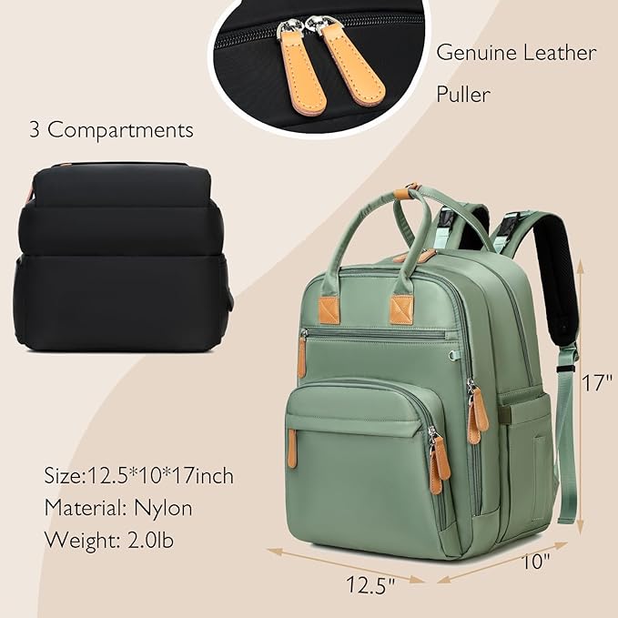 18 Pockets Diaper Bag Backpack with Waterproof Pockets and Stroller Buckle, Convertible Tote Bag (XL Green, Extra Large)