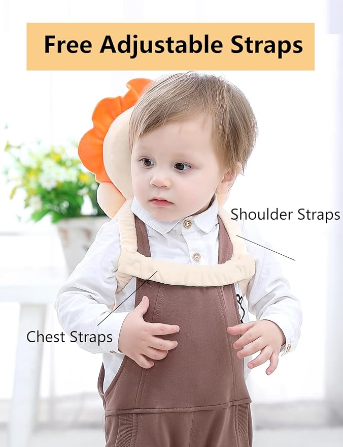 JunNeng Baby Head Protector Backpack, Toddler Walking Fall Head Protection, Yellow Lion