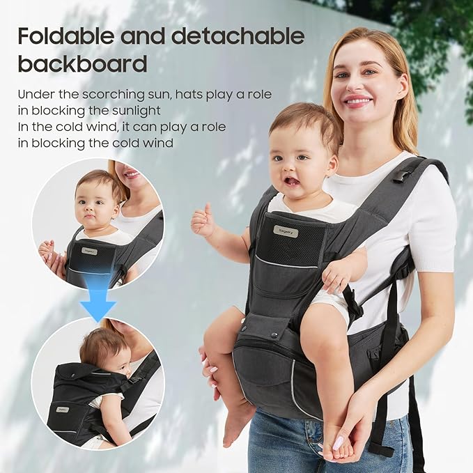 2-in-1 Baby Carrier Hip Seat - Front Back Hip Carry - Ergonomic M Seat Posture - Breathable Mesh - Newborn to Toddler 5-45 lbs
