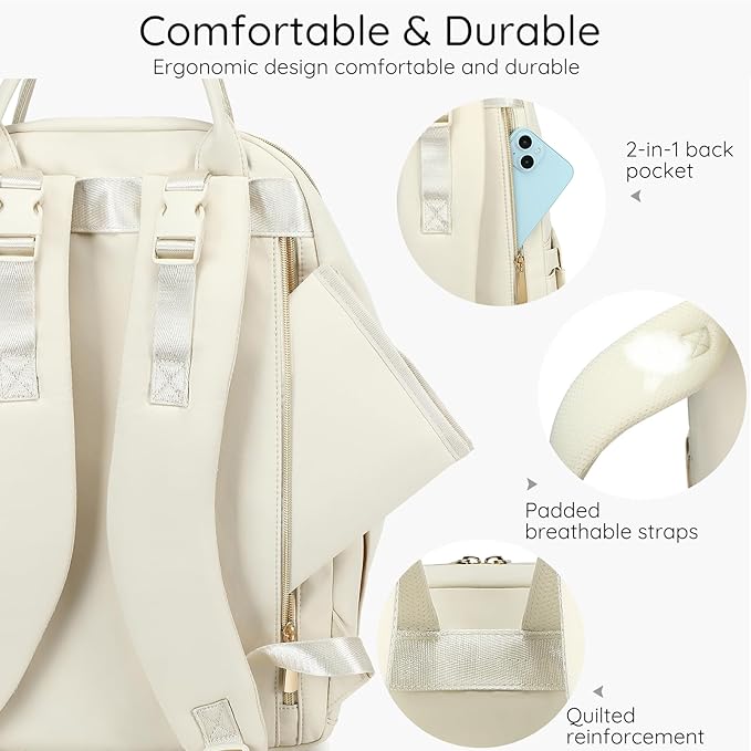 Diaper Bag Backpack - Large Multi functional, Boys, Girls & Baby Travel Essentials Tote with Changing Pad, Insulated Pockets, Stroller Straps, Waterproof - Baby Backpack for Mom & Maternity (Beige)
