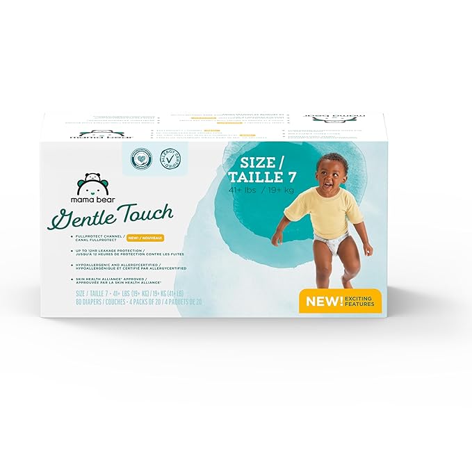 Amazon Brand - Mama Bear Gentle Touch Diapers, Size 7, 80 Count (4 packs of 20)