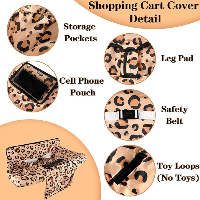 2-in-1 Shopping Cart Cover for Babies Soft Padded Grocery Cart Cover for Baby Boy Girl - Yellow Leopard Texture Pattern, Soft Padded, Safety Harness - Protect and Comfort Your Baby While Shopping