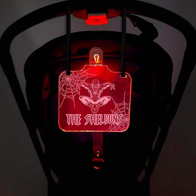 Personalized Night Light Stroller Name Tag, Mouse Ears Sign, Light up Family Stroller Sign for Theme Parks, Amusement Park Family Sign (Style 14)