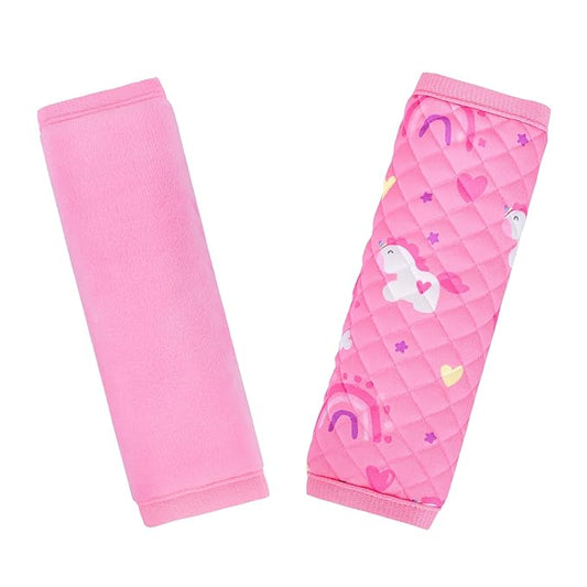 INFANZIA Car Seat Strap Covers for Infants Babies, Soft Carseat Shoulder Pads for Kids, Double-Sided Use Seatbelt Cushion Covers for Stroller, Pushchair & High Chair (Pink)