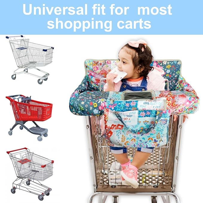 Shopping Cart Cover for Baby 2-in-1 High Chair Cover with Safety Harness Multifunctional Flowers Pattern Cart Covers for Babies Soft Padded Grocery Cart Cover for Baby Boy Girl