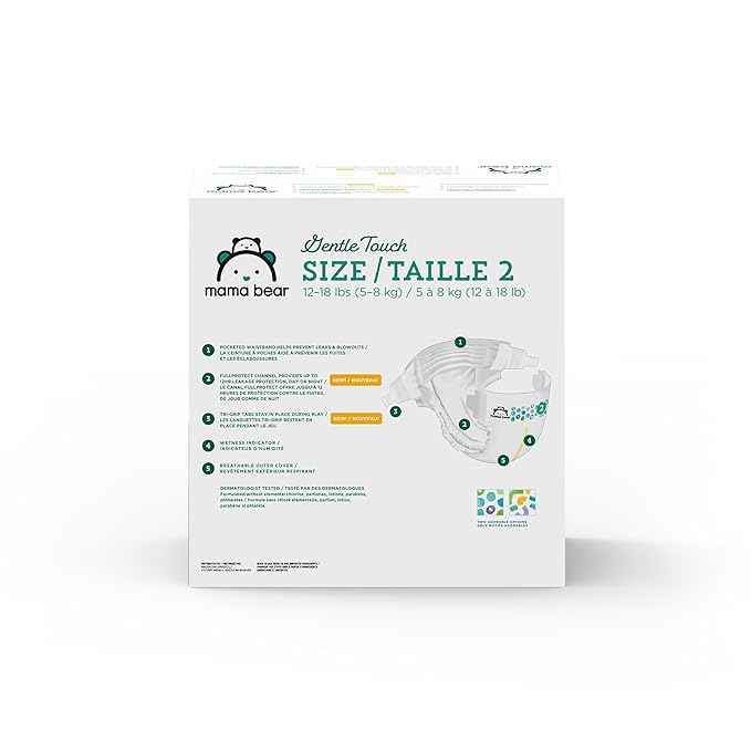 Amazon Brand - Mama Bear Gentle Touch Diapers, Size 2, 184 Count (4 packs of 46)