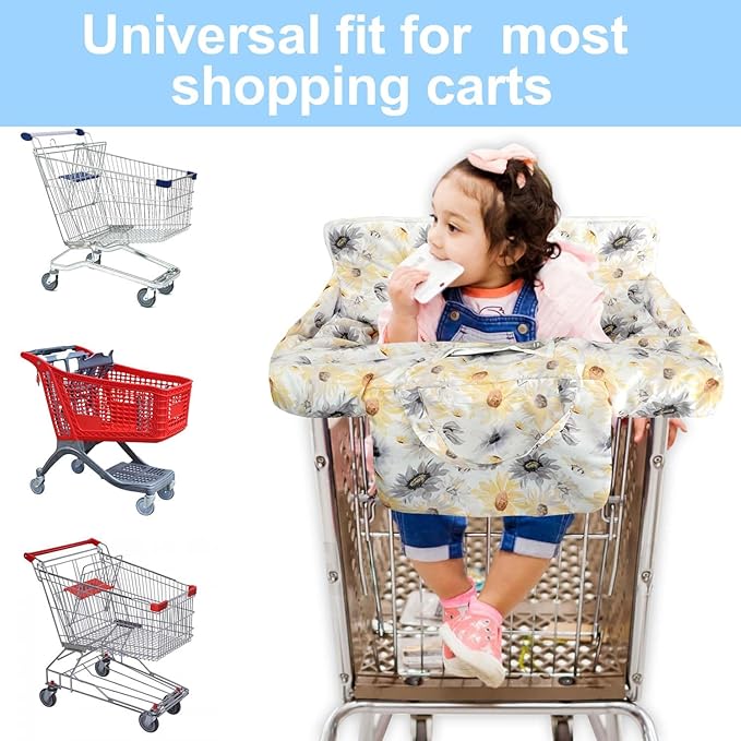 Black Shopping Cart Cover for Baby 2-in-1 High Chair Cover with Safety Harness Multifunctional Daisy Pattern Cart Covers for Babies Soft Padded Grocery Cart Cover for Baby Boy Girl