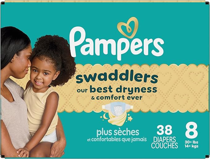 Pampers Swaddlers Diapers, Size 8 (30+ lbs), 38 Count, Absorbent, Keeps Baby Dry and Comfortable, Skin Safe Disposable Baby Diaper (Packaging May Vary)