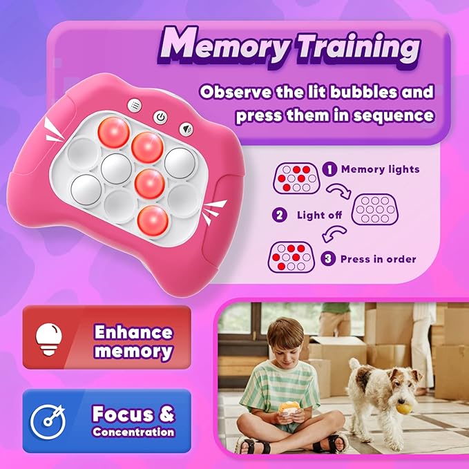 Handheld Game Toy for Kids Age 6-12, Sensory Fidget Toys for Kids 8-12, Birthday Gifts for 6 7 8 9 Year Old Girls & Boys & Teens -Dark Pink