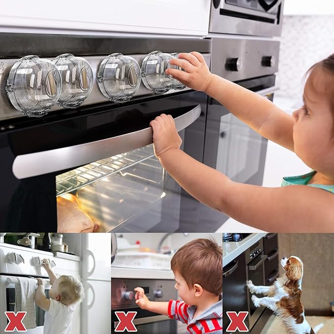 Mom's Choice Gold Awards Winner - Stove Knob Covers for Child Safety (5 + 1 Pack) Double-Key Design and Upgraded Universal Size Gas Knob Covers Clear View Childproof Oven Knob Covers for Kids and Pets