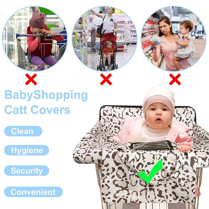Shopping Cart Cover for Baby 2-in-1 High Chair Cover with Safety Harness Multifunctional Grey Pattern Cart Covers for Babies Soft Padded Grocery Cart Cover for Baby Boy Girl
