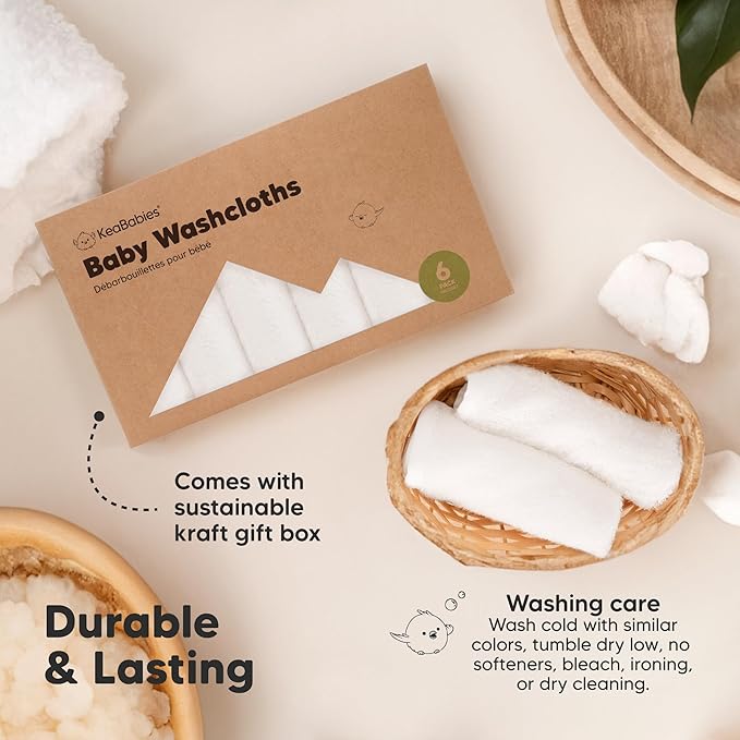 6-Pack Soft Baby Washcloths, Viscose from Bamboo - Kids, Newborn Bath Towels, Infant Shower, Toddler Reusable Face Towel, Gentle on Skin, Face Wash Cloths for Babies, 10x10 (White)