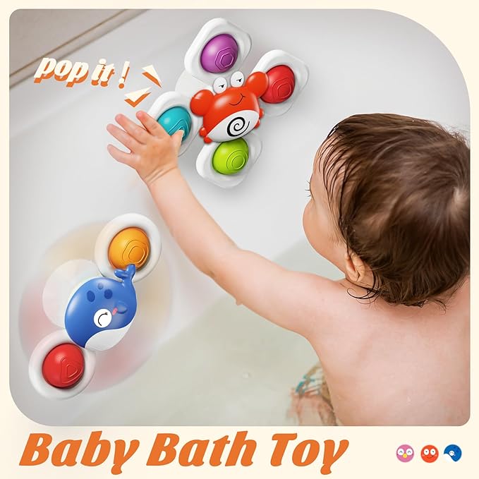 SpringFlower Suction Cup Spinner Toys, Baby Bath Toys 6-12 Months,Baby Sensory Toy 6-12 Months, Fun Bath & Travel Toy for Toddlers, Birthday for 1 2 3 Year Old Toddler