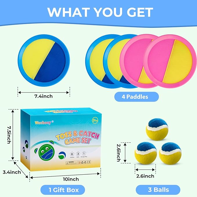 Toss and Catch Ball Game Set for Kids Ages 4-8 – Outdoor Summer Toys for Backyard, Beach, Lawn – Fun Family Games, Birthday for Boys & Girls (Blue & Pink)